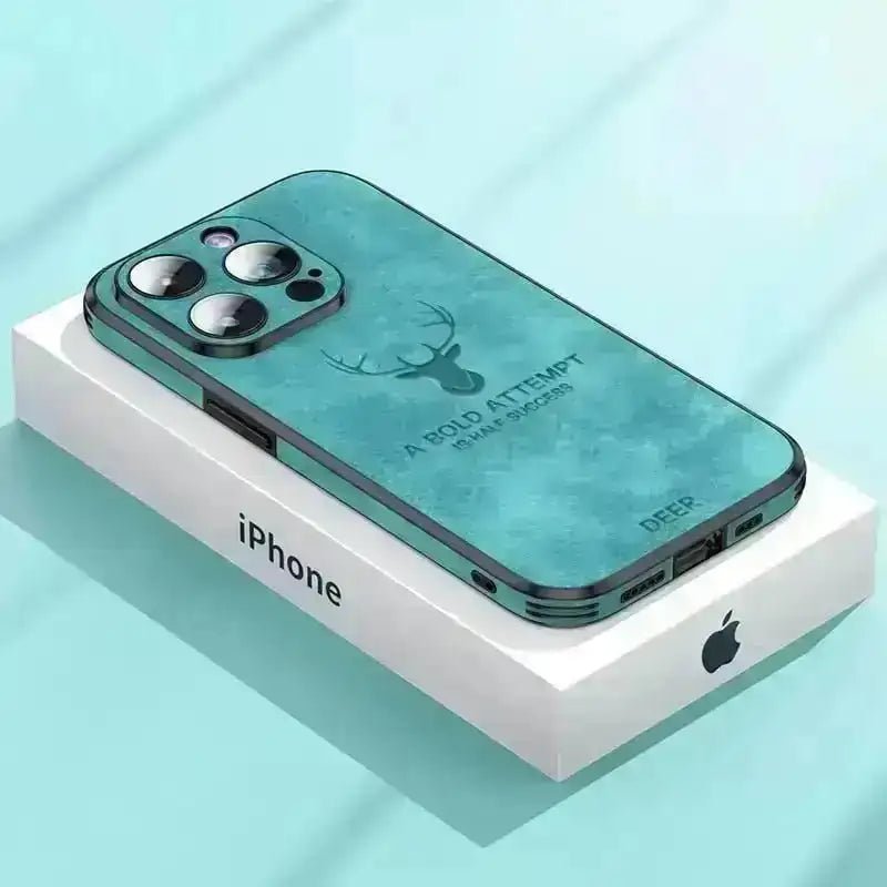 Luxury Deer Leather Phone Case For iPhone 14 13 12 Pro Max Lens Glass Bumper Shockproof Silicone Cellphone Cover Fundas Coque Hurtlockers