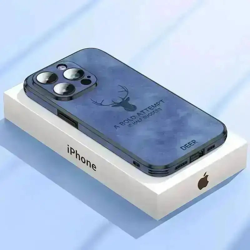 Luxury Deer Leather Phone Case For iPhone 14 13 12 Pro Max Lens Glass Bumper Shockproof Silicone Cellphone Cover Fundas Coque Hurtlockers